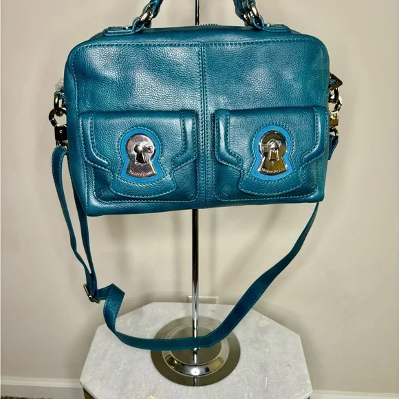 Firenze Teal Leather Shoulder Bag with Crossbody Strap - Picture 1 of 4